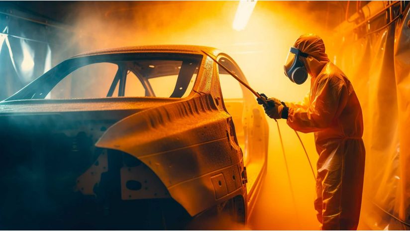 Un artisan s'exposant à un risque chimique dans un atelier automobile