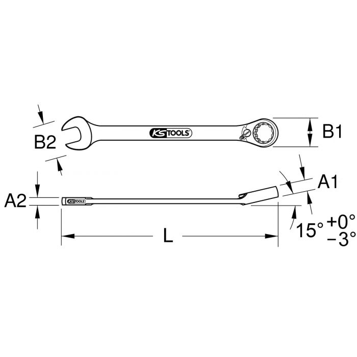 KS Tools - Clé mixte à cliquet réversible GEARplus®, 15 mm
