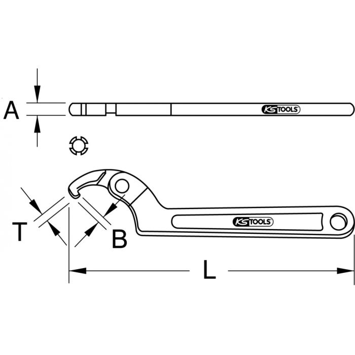 Clé à ergot articulée pour écrous à encoches latérales 80~120 mm