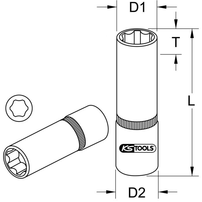 KS Tools - Douille longue plate pour sonde lambda, 22,0 mm