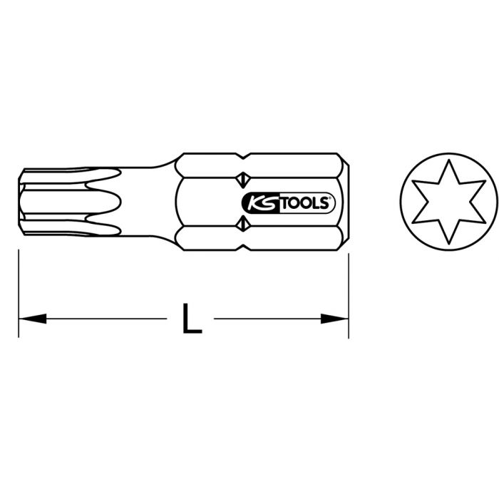 Embout - longueur 30 mm - 10 mm (3/8) - profil T (pour Torx) avec perçage  T55